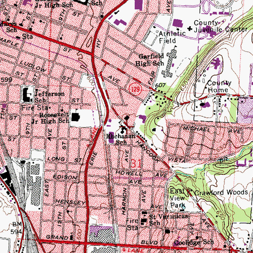 Topographic Map of Buchanan Elementary School, OH