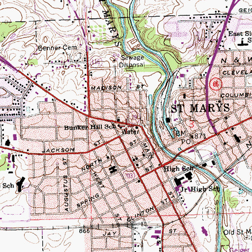 Topographic Map of Bunker Hill Elementary School, OH