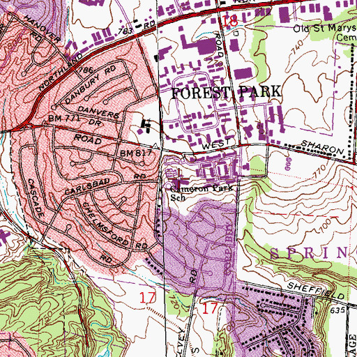 Topographic Map of Cameron Park Elementary School, OH