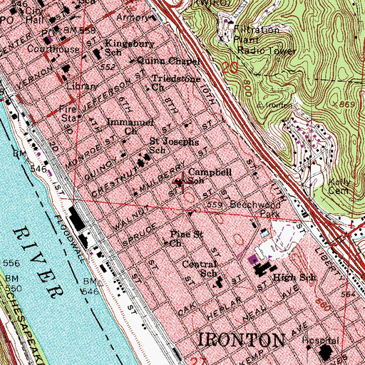 Topographic Map of Campbell Elementary School, OH