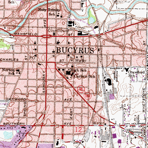 Topographic Map of Carlisle Elementary School, OH