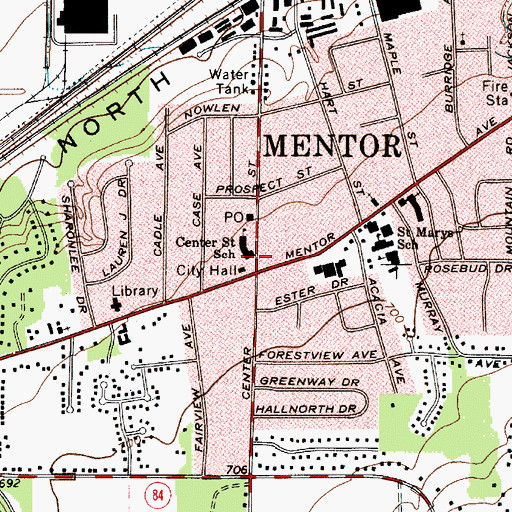 Topographic Map of Center Street Village Elementary School (historical), OH