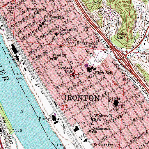 Topographic Map of Central High School, OH