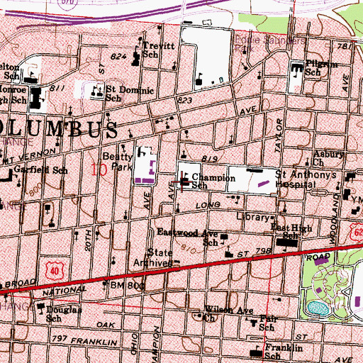 Topographic Map of Champion Alternative Middle School, OH