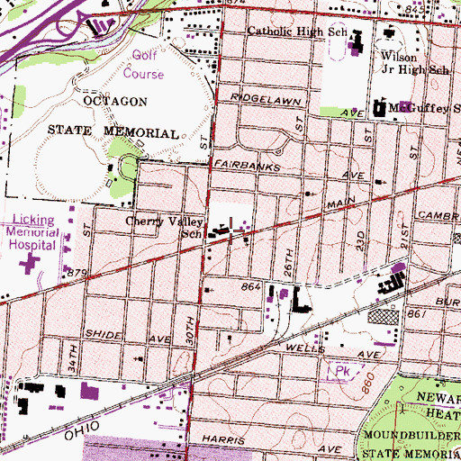 Topographic Map of Cherry Valley Elementary School, OH