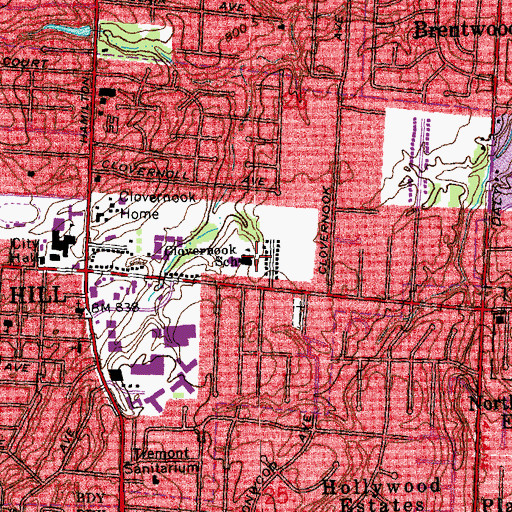 Topographic Map of Clovernook Elementary School, OH