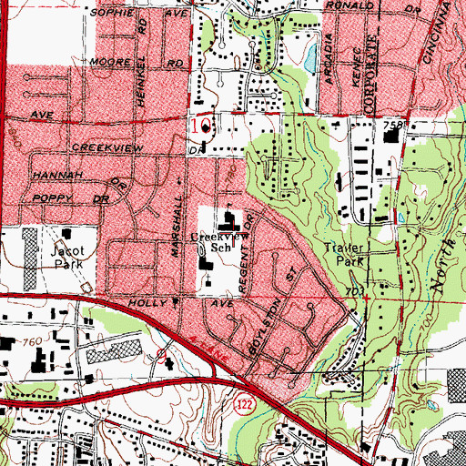Topographic Map of Creekview Elementary School, OH