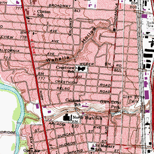 Topographic Map of Crestview Middle School (historical), OH