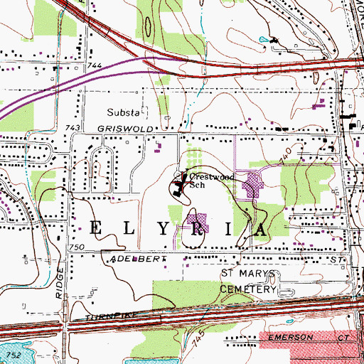 Topographic Map of Crestwood Elementary School, OH