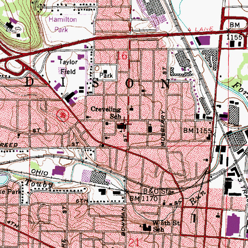 Topographic Map of Creveling Elementary School, OH