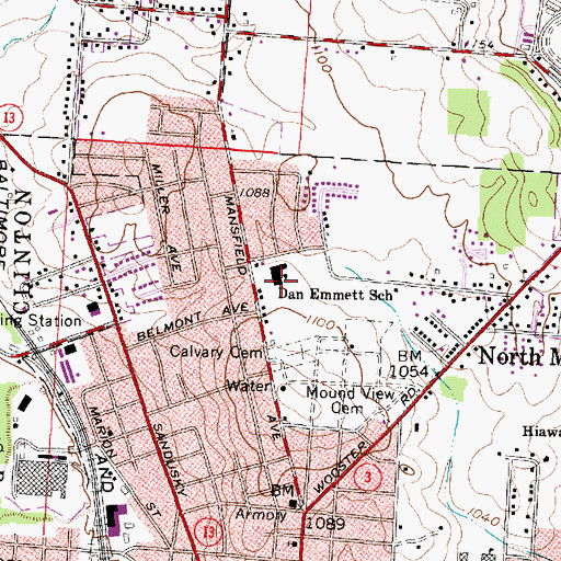 Topographic Map of Dan Emmett Elementary School, OH