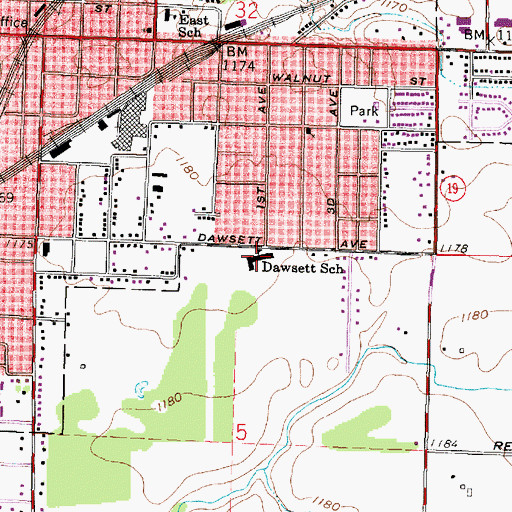 Topographic Map of Dawsett Elementary School, OH