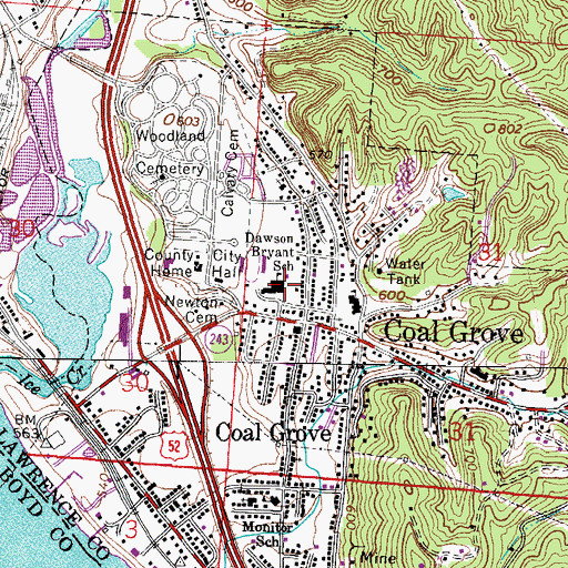 Topographic Map of Dawson-Bryant High School, OH