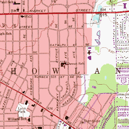 Topographic Map of Devon Elementary School, OH