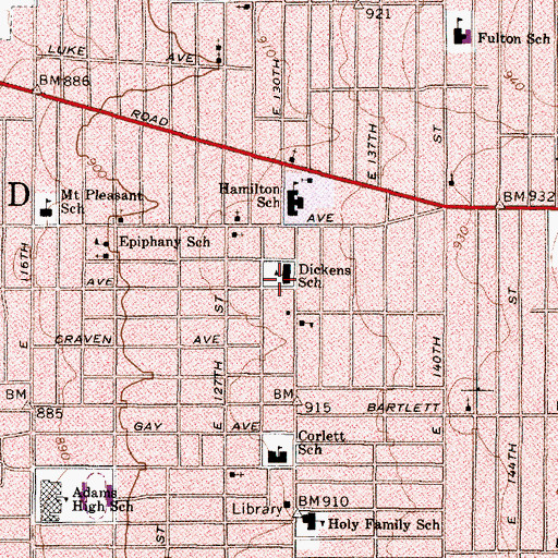 Topographic Map of Charles Dickens Elementary School, OH