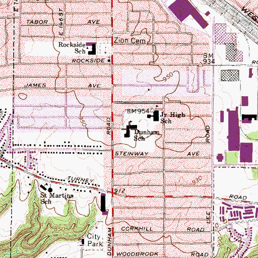 Topographic Map of Dunham Elementary School, OH