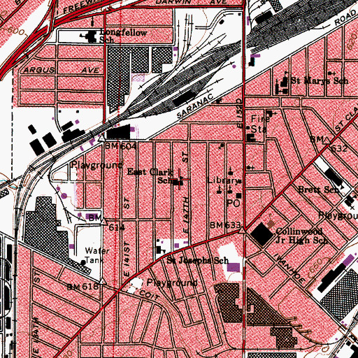 Topographic Map of East Clark Elementary School, OH
