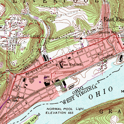 Topographic Map of East Elementary School, OH