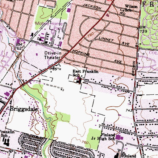 Topographic Map of East Franklin Elementary School, OH