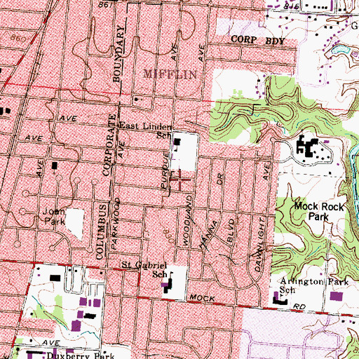 Topographic Map of East Linden Elementary School, OH