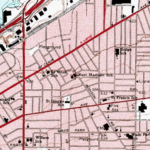 Topographic Map of East Madison Elementary School (historical), OH