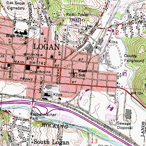 Topographic Map of East Elementary School, OH