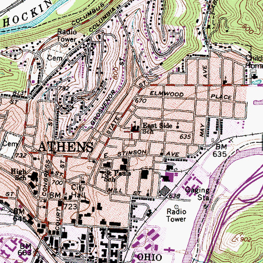 Topographic Map of East Side Elementary School, OH