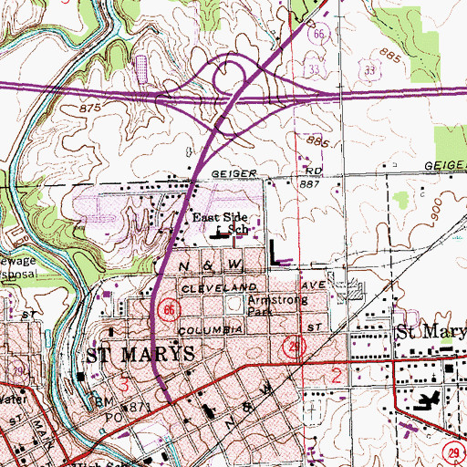 Topographic Map of East Elementary School, OH
