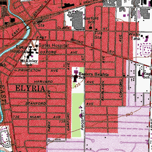 Topographic Map of Eastern Heights Middle School, OH