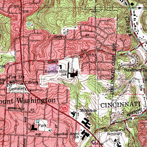 Topographic Map of Eastern Hills Elementary School, OH
