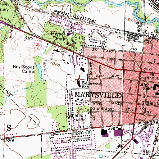 Topographic Map of Edgewood Elementary School, OH