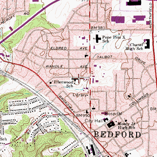 Topographic Map of Ellenwood Elementary School, OH