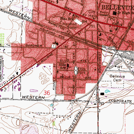 Topographic Map of Ellis Elementary School, OH