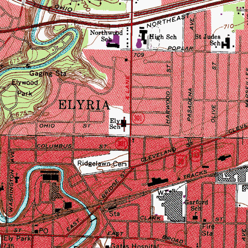 Topographic Map of Ely Elementary School, OH