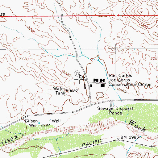Topographic Map of San Carlos Job Corporation Conservation Center, AZ