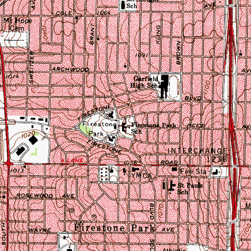 Topographic Map of Firestone Park Elementary School, OH