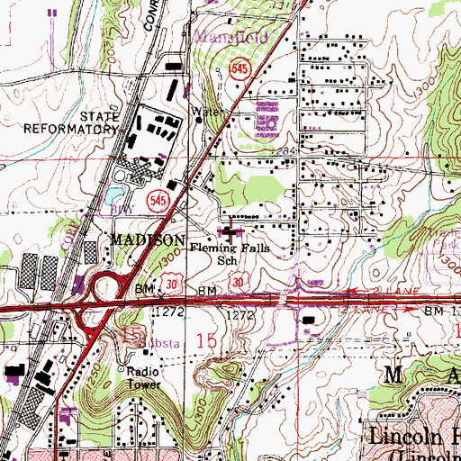 Topographic Map of Fleming Falls Elementary School, OH