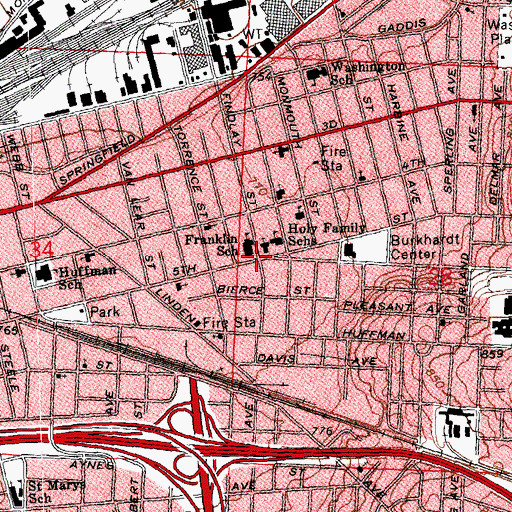 Topographic Map of Franklin Montessori School, OH