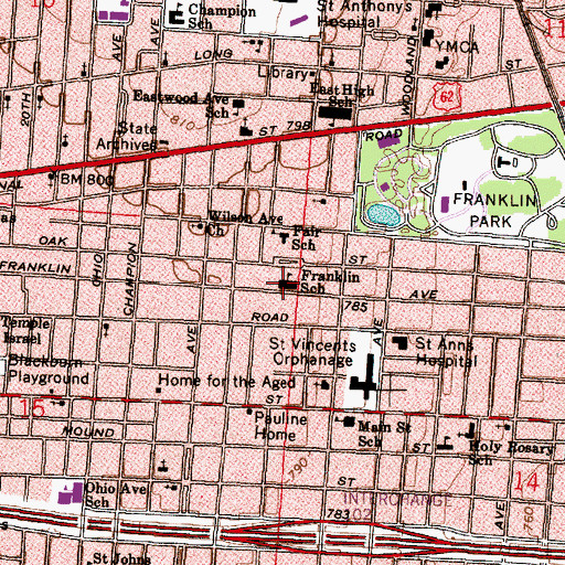 Topographic Map of Franklin Middle School, OH