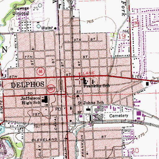 Topographic Map of Franklin Elementary School, OH