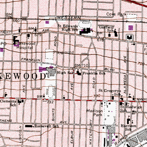 Topographic Map of Franklin Elementary School, OH