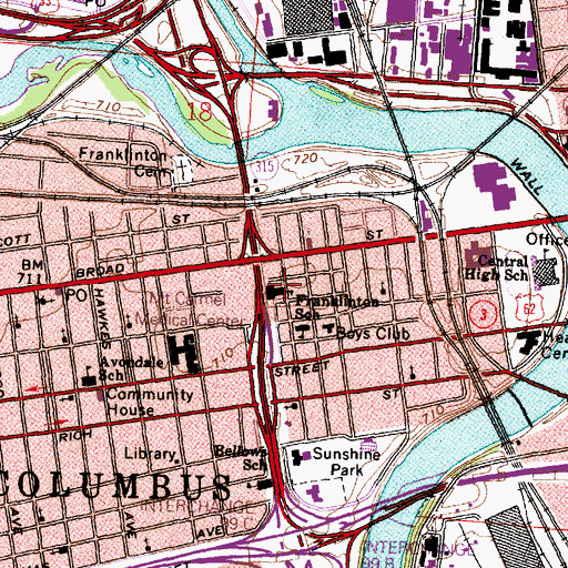 Topographic Map of Franklinton Alternative Elementary School, OH