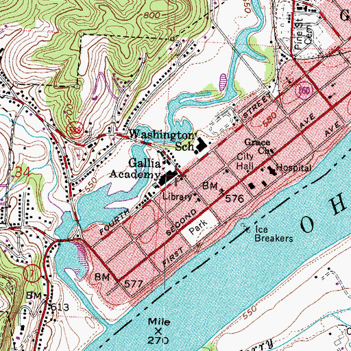 Topographic Map of Gallia Academy High School, OH