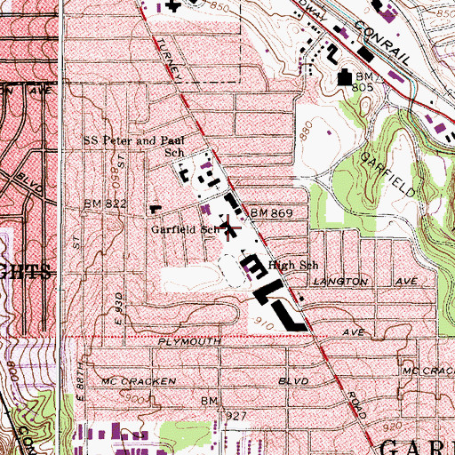 Topographic Map of Garfield Middle School, OH