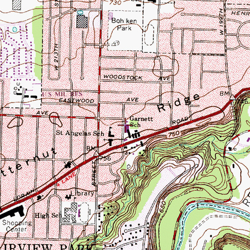 Topographic Map of Garnett Elementary School, OH