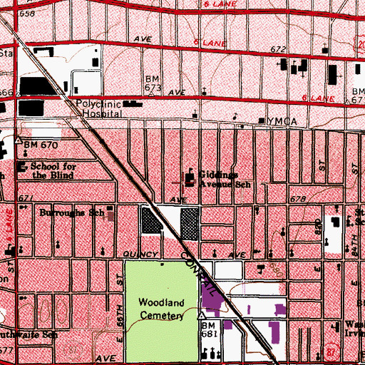 Topographic Map of Giddings Elementary School, OH