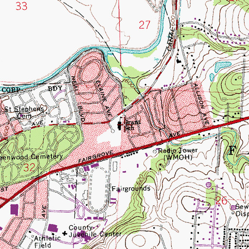 Topographic Map of Grant Elementary School, OH