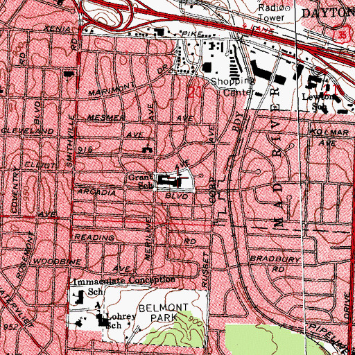 Topographic Map of Grant Elementary School, OH