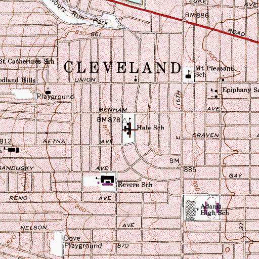 Topographic Map of Nathan Hale Junior High School, OH
