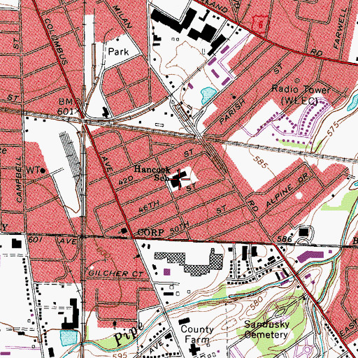 Topographic Map of Hancock Elementary School, OH